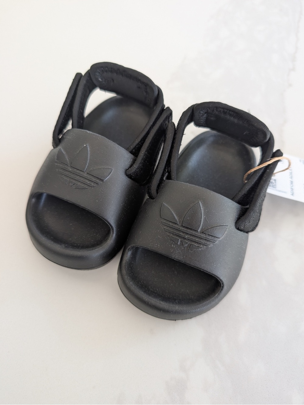 adidas Kids Black Logo Slide Sandals with Heel Strap
